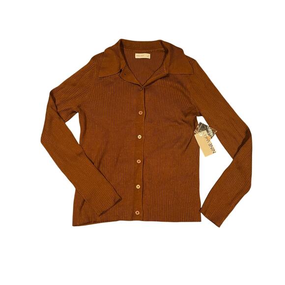 Nine West Chocolate Button-Up Cardigan M - Picture 2 of 4